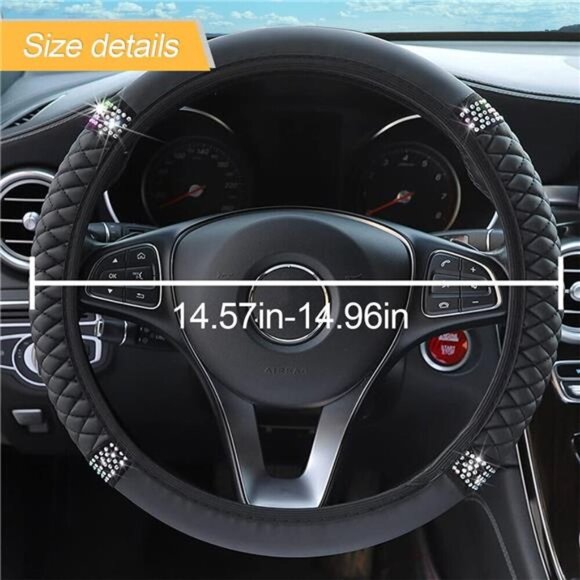 Bling Soft Leather Steering Wheel Cover,15Inch Colorful Rhinestones Auto Elastic - Picture 2 of 7